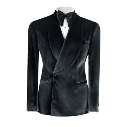 Formal Velvet Men's Suits Blazer Double Breasted Jacket 1 Piece Elegant Slim Fit Male Clothing Wedding Men Business Casual Coats