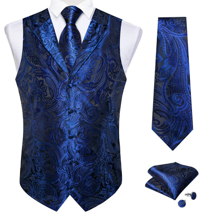 Men's Paisley Suit Vest – Single-Breasted Waistcoat with Tie, Handkerchief & Cufflinks for Weddings & Banquets