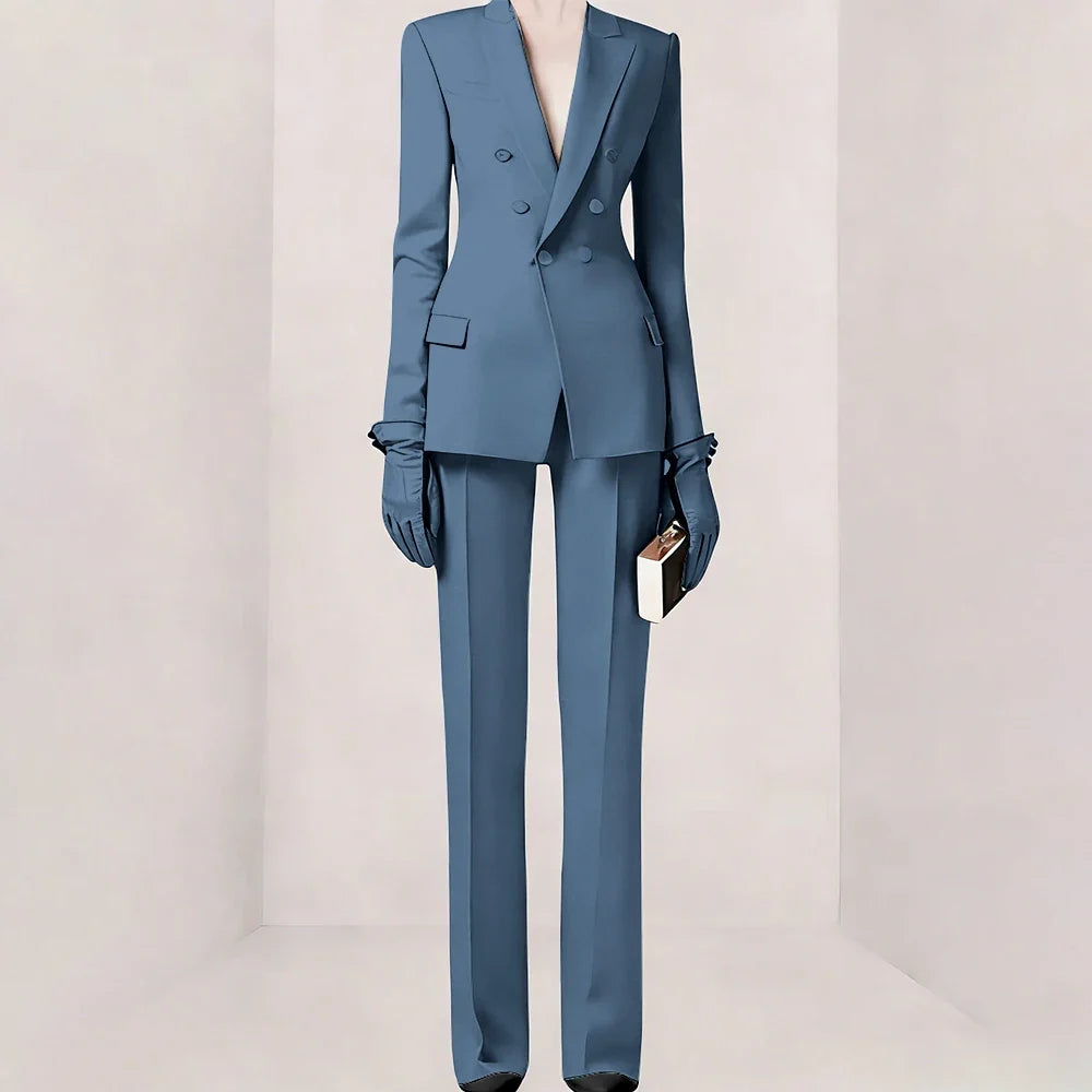 Purple Women Suit Double-breasted Peaked Lapel Two Pieces(Jacket+Pants) Modern Fashion Slim Business Office Lady Set Custom