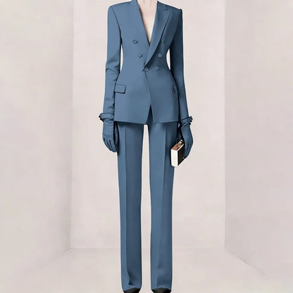 Purple Women Suit Double-breasted Peaked Lapel Two Pieces(Jacket+Pants) Modern Fashion Slim Business Office Lady Set Custom
