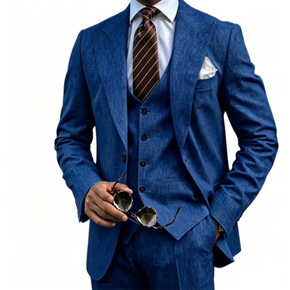 Men's Suit Customized 3 Piece Blazer Vest Pant Linen Set Full Man Terno Linen Suit Notched Lapel Casual Tuxedo Summer Wedding