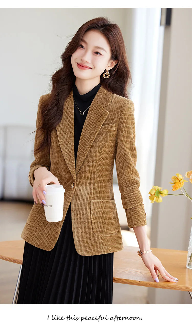 Spring Autumn New Suit Coat Women Fashion Slim Gold velvet Long-sleeved Suit Jacket Female Commuting Business Casual Blazer coat