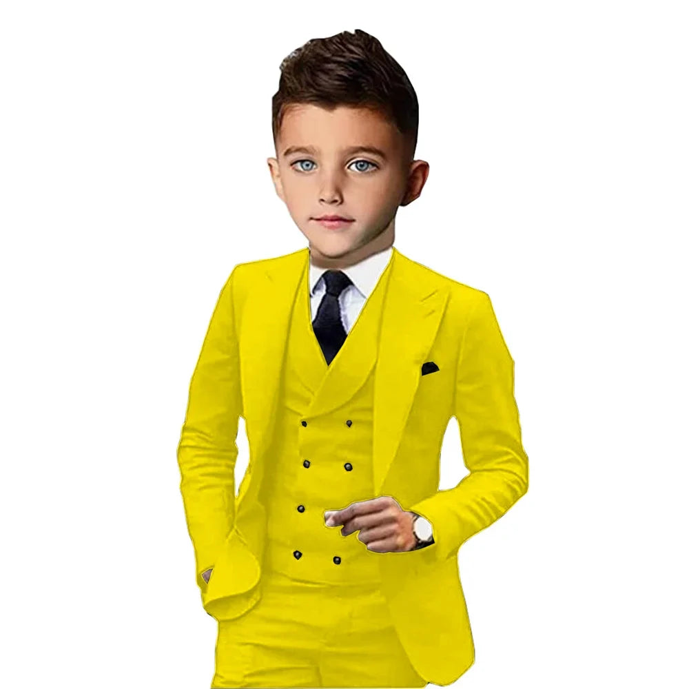 Formal Peak Lapel Kids Suits 3 Pieces Birthday Party Wear,Elegant Smart Boys Suit Set Piano Performance Outfit 2-20T