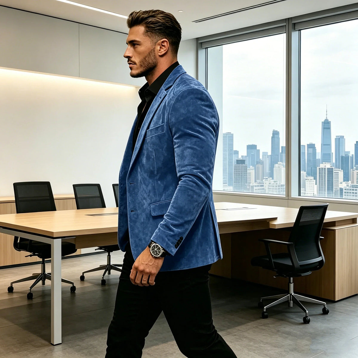 Vintage Men's Suede Blazer Slim Fit 2 Button Notched Lapel Casual Suit Jacket Formal Business Tuxedo Wedding Party Daily Wear