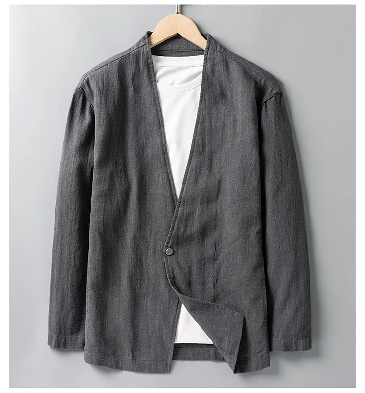 Cotton 30%, Hemp 70%, Blazer Men Fashionable Business Gentleman Casual Gathering Trendy Versatile and Breathable Relaxed Blazer