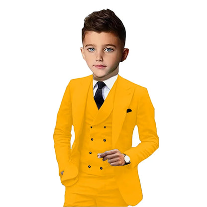 Formal Peak Lapel Kids Suits 3 Pieces Birthday Party Wear,Elegant Smart Boys Suit Set Piano Performance Outfit 2-20T