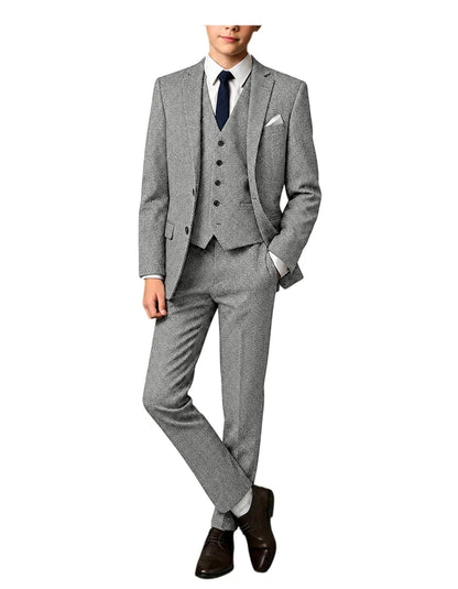 3-Piece Suit Men Herringbone Tweed Slim Fit Blazer Vest Pants Set for Wedding Business Formal