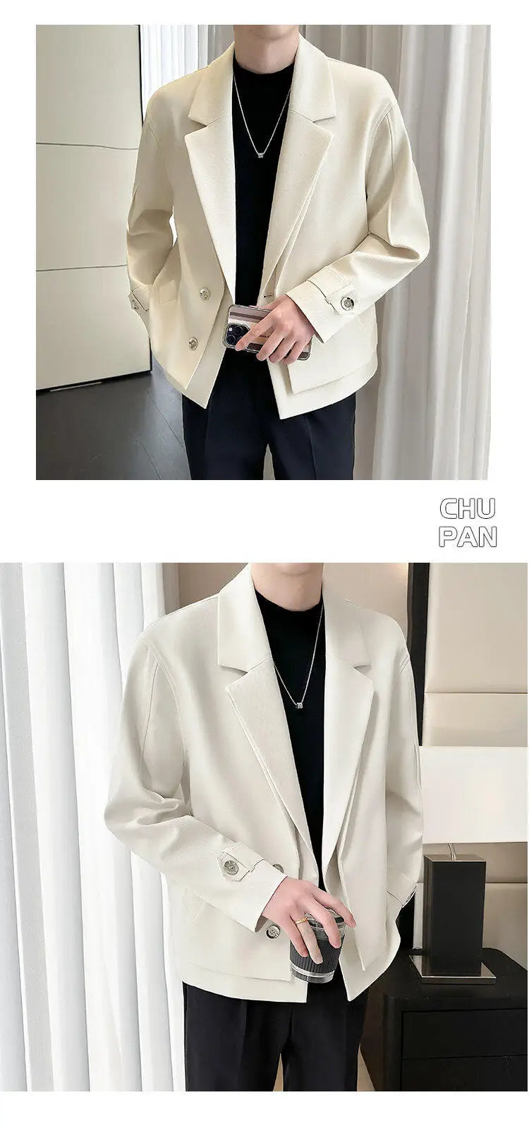2025 Spring New Fake Two Piece Suit Collar Jacket Men Korean Trend Casual Business Blazers Loose Street Wear Social Jacket