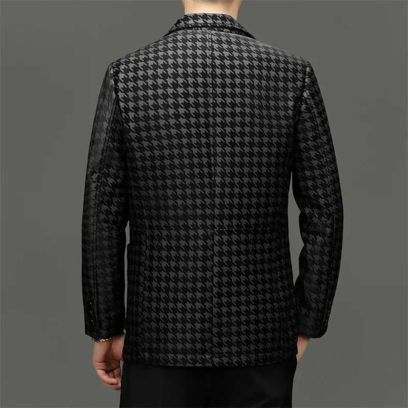 Blazer Men Genuine Leather Slim Fit Single Breasted Smart Casual Black