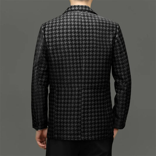 Blazer Men Genuine Leather Slim Fit Single Breasted Smart Casual Black
