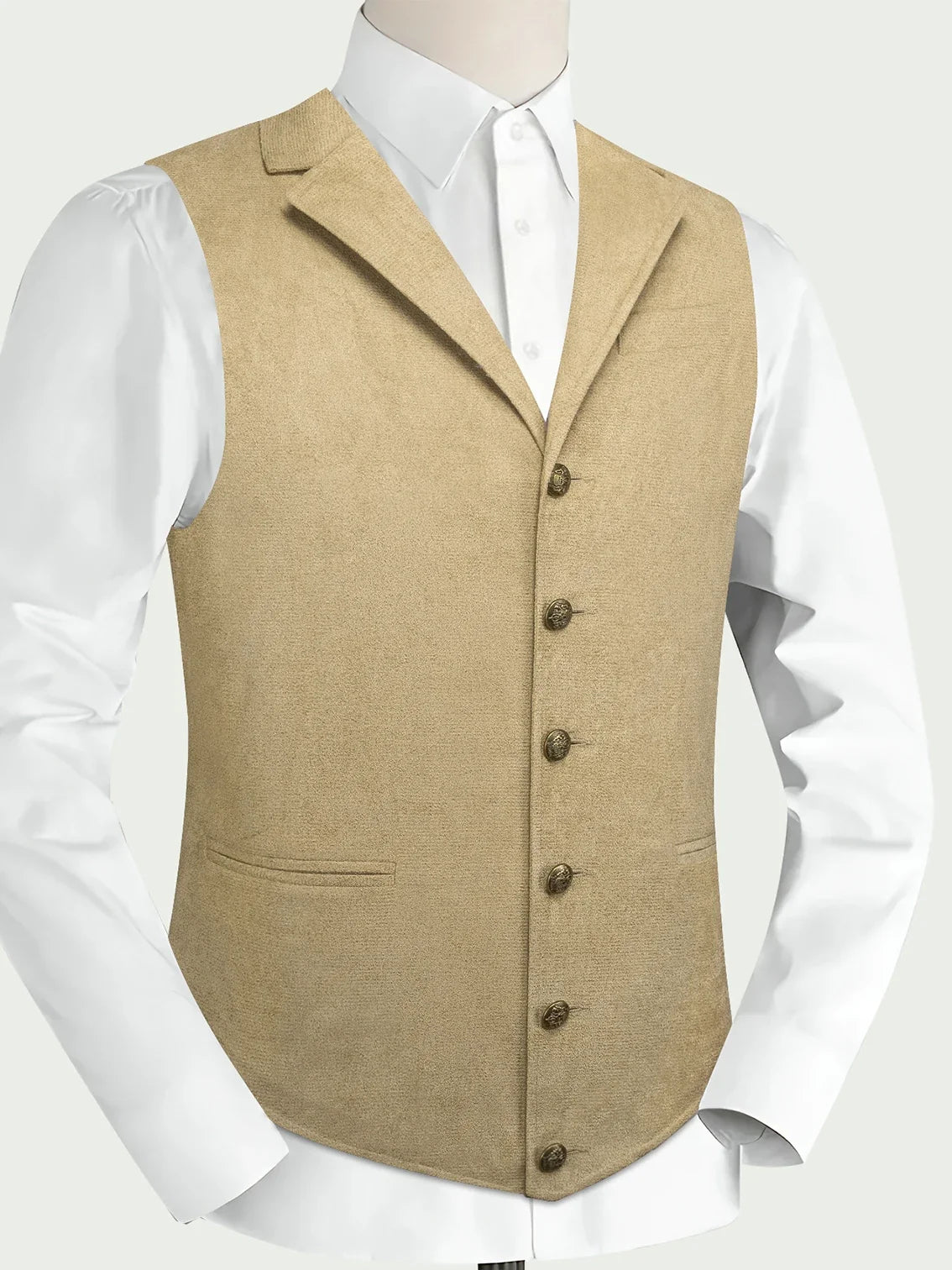 Men's Faux Suede Waistcoat – Single Breasted Slim Fit Formal Vest for Weddings & Business