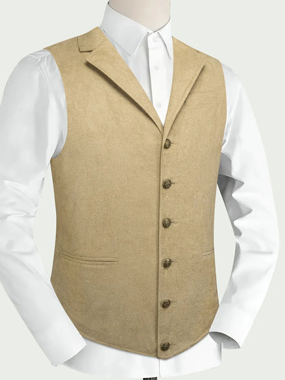 Men's Faux Suede Waistcoat – Single Breasted Slim Fit Formal Vest for Weddings & Business
