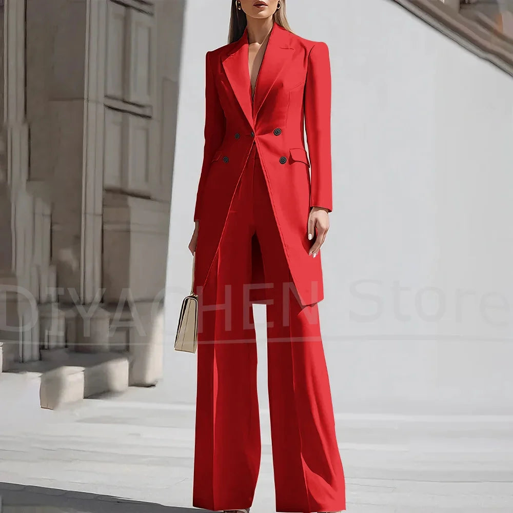 Luxury Women Pants Sets 2 Piece Chic Peak Lapel Double Breasted Outfit Fashion Elegant Daily Casual Party Office Lady Suits