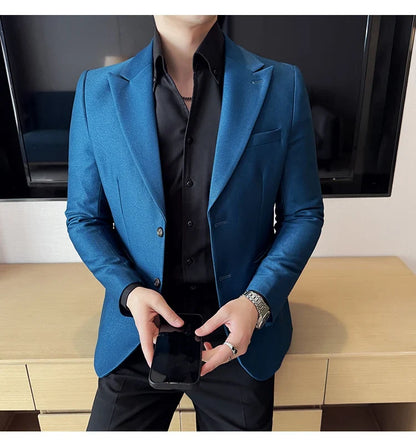 High-end Shiny Business Casual Suit Jacket Men British Style Slim Fit Office Work Men Blazers Wedding Groom Dress Coats 2025