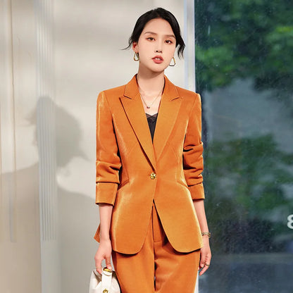 Office Ladies Formal Pant Suit 2 Piece Set Women Green Khaki Red Female Long Sleeve Business Work Wear Blazer Jacket And Trouser