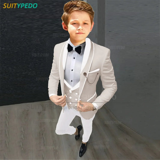 New Arrival Boys Formal Suit Set Blazer Vest Pants 3Pcs For Formal Occasion Wedding Birthday Party Prom School Activities Tuxedo