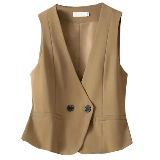 Spring Autumn Women Fashion Short Waistcoat Jacket Ladies New Solid Color Sleeveless Coat Female High-end Vest Tops Outwear