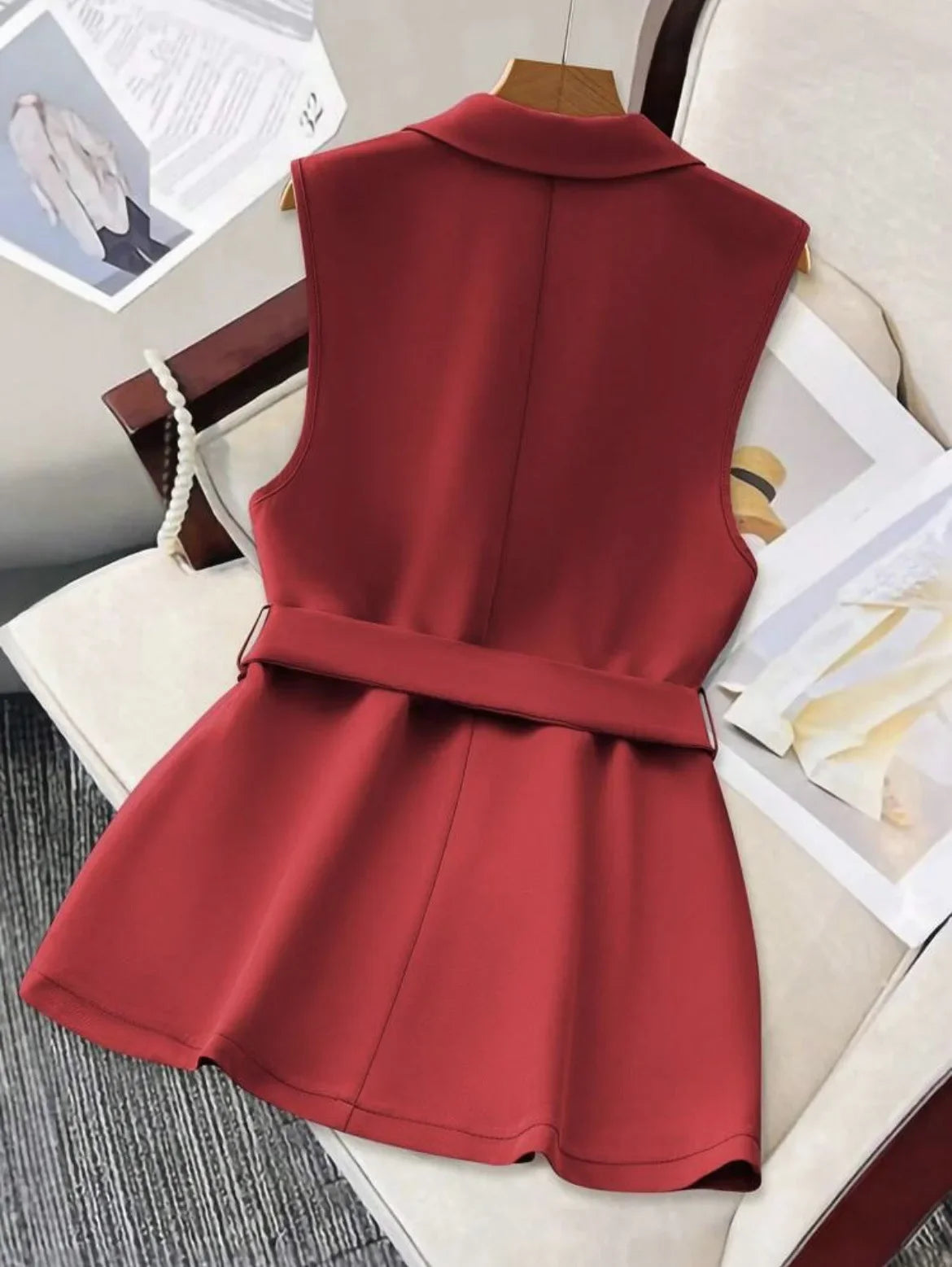 Fashion Sleeveless Slim Suit Collar Women Vest Spring Autumn New Single Breasted Elegant Lace Up Female Versatile Vest Tops 2025