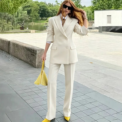 Chic Women Dark Gray Single Breasted Suit 2 Pieces Tailored Blazer+Trousers Set Elegant Office Formal Evening Party Outfit