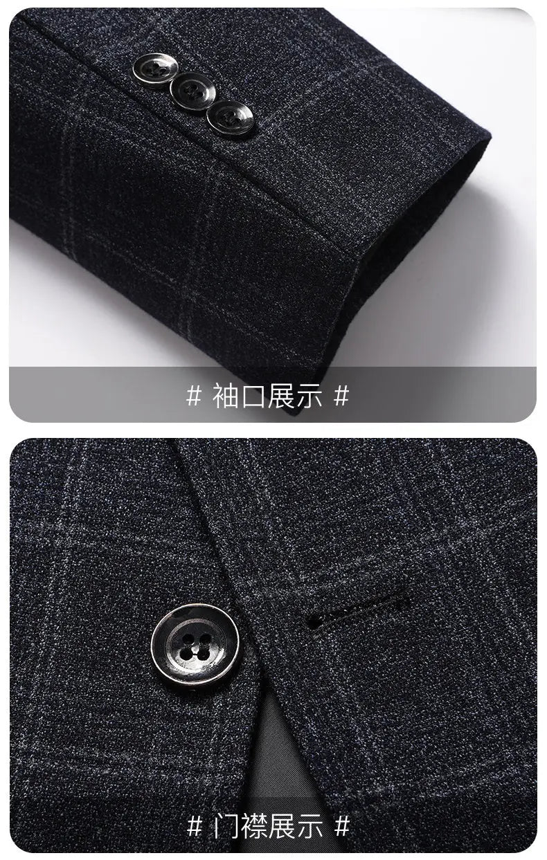 Blazer The New Autumn and Winter Fashion Middle-aged Business Casual Checkered Wedding Host Men's Outdoor Performance Blazer