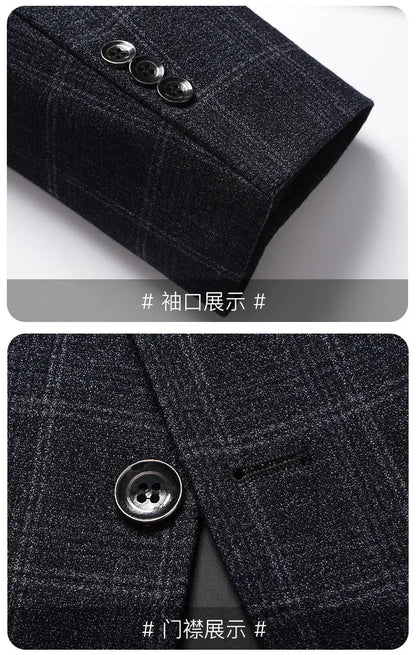 Blazer The New Autumn and Winter Fashion Middle-aged Business Casual Checkered Wedding Host Men's Outdoor Performance Blazer