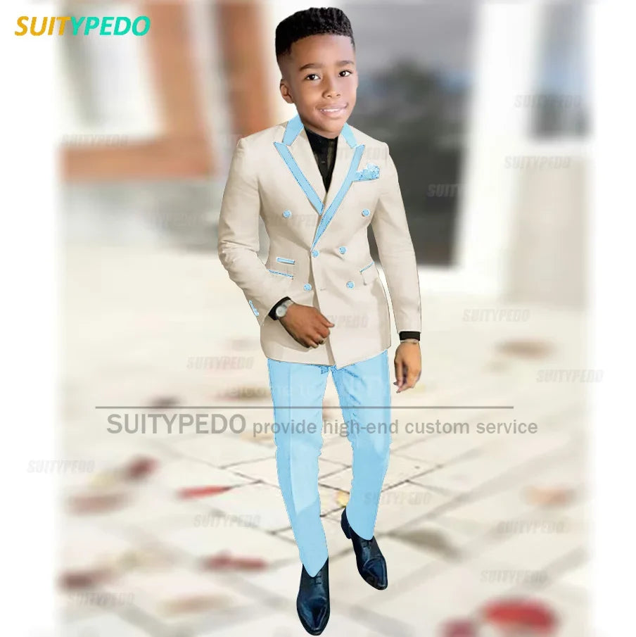 Fashion Suit For Boys Evening Dinner Tailor-made High Quality Outfits Fashion Children Double Breasted Blazer Pants Two Pieces