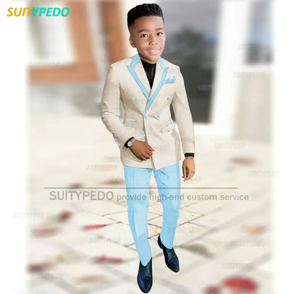 Fashion Suit For Boys Evening Dinner Tailor-made High Quality Outfits Fashion Children Double Breasted Blazer Pants Two Pieces