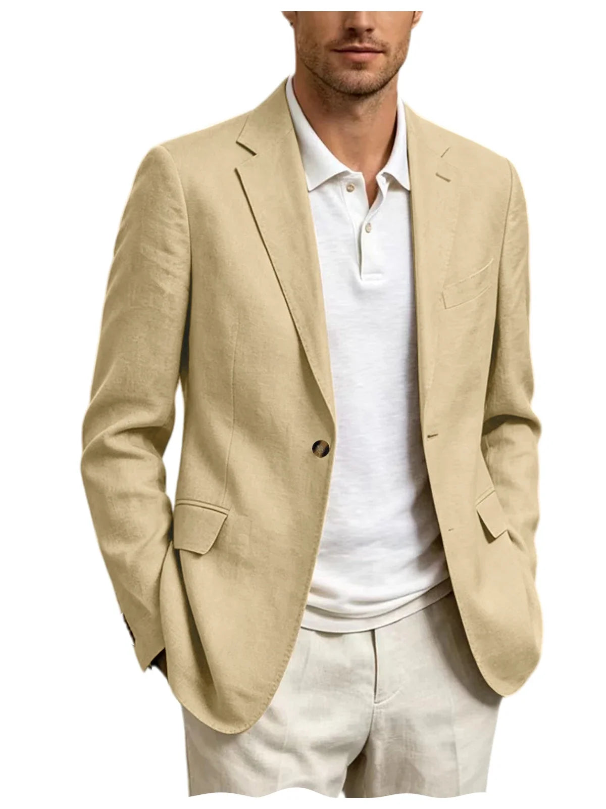 Men's Linen Blend Blazer One Button Lightweight Casual Business Suit Jacket Slim Fit Formal Sport Coat For Wedding Party Office