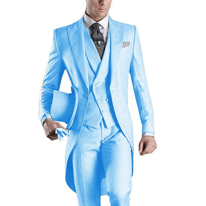 Men's Monochromatic Tuxedo Set Business Smoking Wedding Dress Blazer Jacket Vest Pants 3-Piece Suit for Formal Occasions