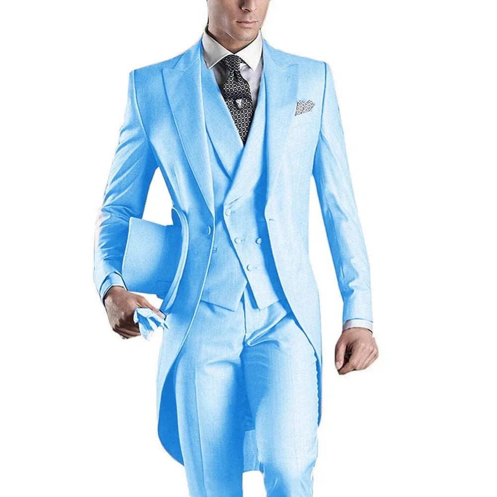 Men's Monochromatic Tuxedo Set Business Smoking Wedding Dress Blazer Jacket Vest Pants 3-Piece Suit for Formal Occasions