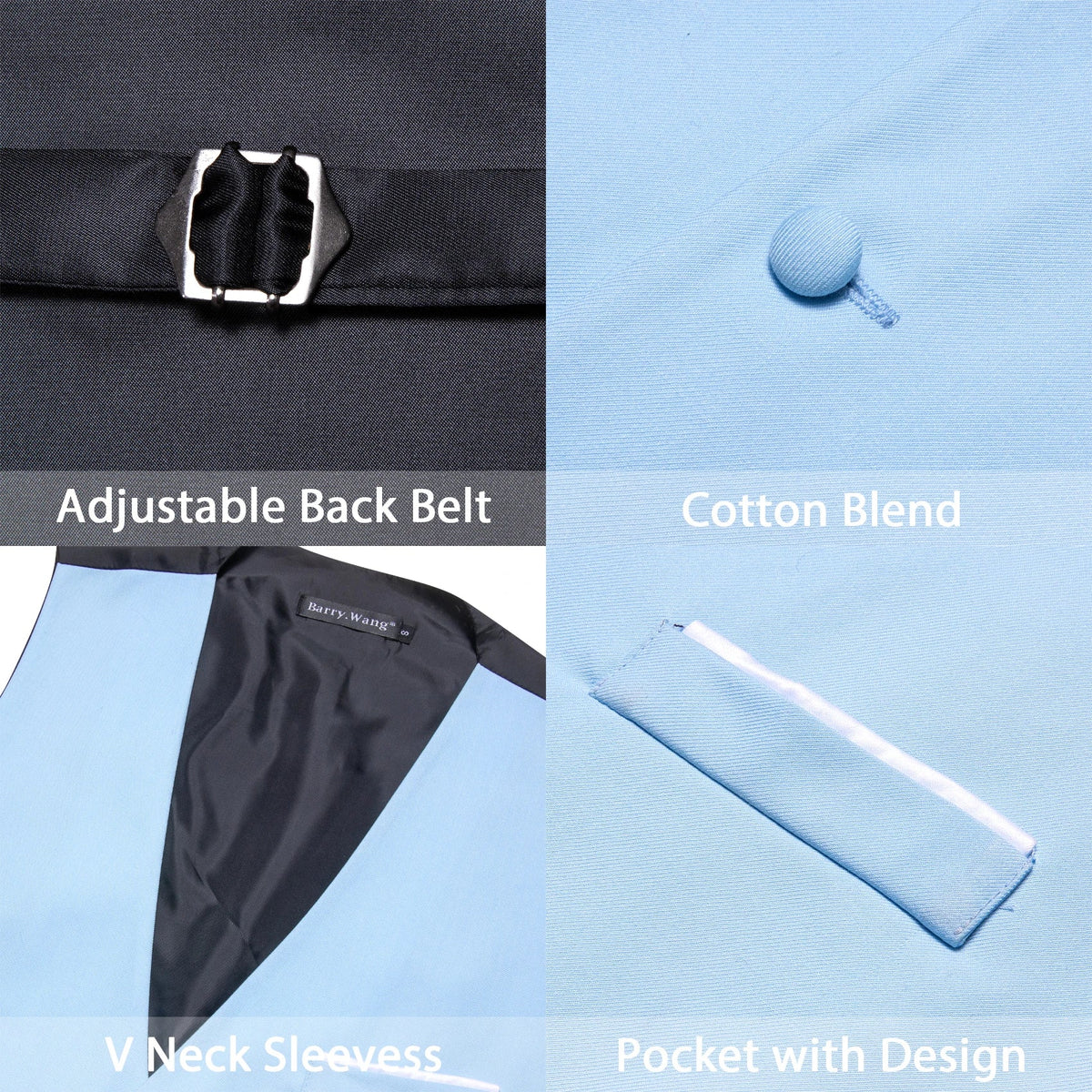 Men's Suit Vest 5-Piece Set – Solid Color V-Neck Waistcoat with Tie, Bow Tie, Pocket Square & Cufflinks for Wedding & Business