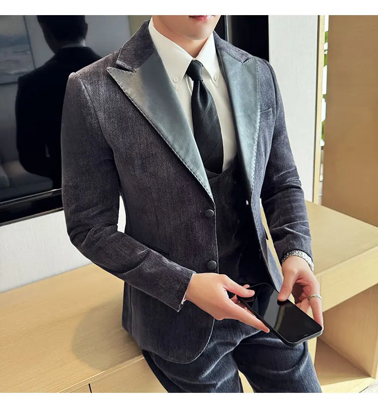 Men's Slim Fit 3-Piece Suit – Smart Casual & Wedding Formal Set