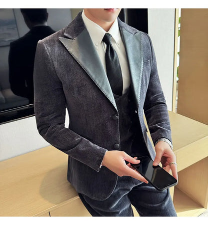 Men's Slim Fit 3-Piece Suit – Smart Casual & Wedding Formal Set