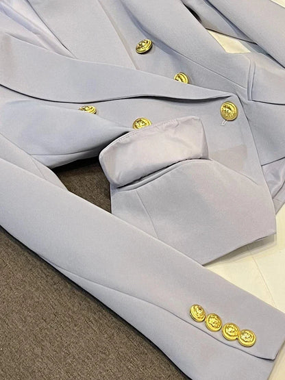 Business Commute Style Women's Long Sleeve Double-Breasted Suit Slim Fit Waist-Cinching Outerwear Fashion D9986