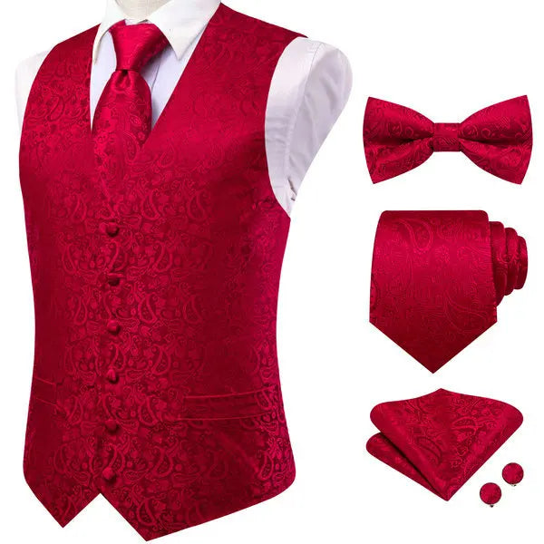 Men's Double Breasted Waistcoat Full Set Floral Paisley V-Neck Vest for Weddings and Parties