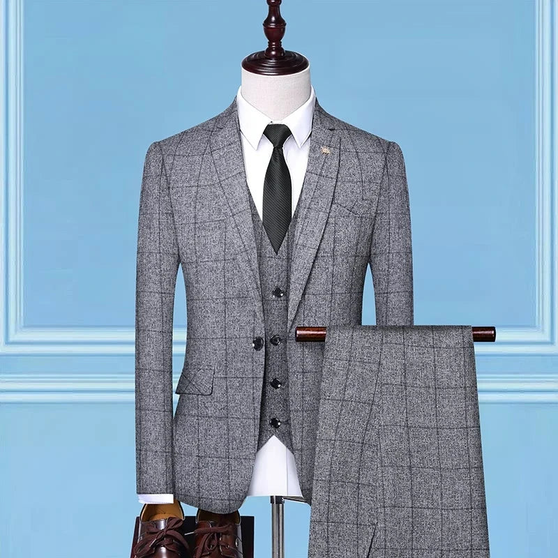2025 Slim-Fit Three-Piece Suit Vest Trousers Set High-End Boutique British Wedding Party Trend Casual Formal Dress