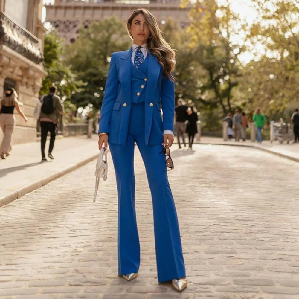 Customized Color Red 3 Pieces Suit Sets for Women Peak Lapel Jacket Vest Pants Sets Slim Fit Office Daily Smoking Lady Clothing