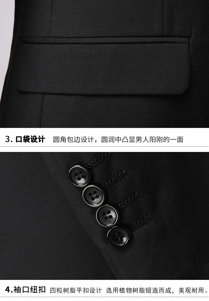 Men's 3-Piece Suit – Slim Fit Blazer Vest Pants Set for Business, Wedding & Casual Wear