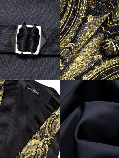 Men's Formal Vest Single Breasted Jacquard Shawl Collar Waistcoat Dark Gold Floral Wedding