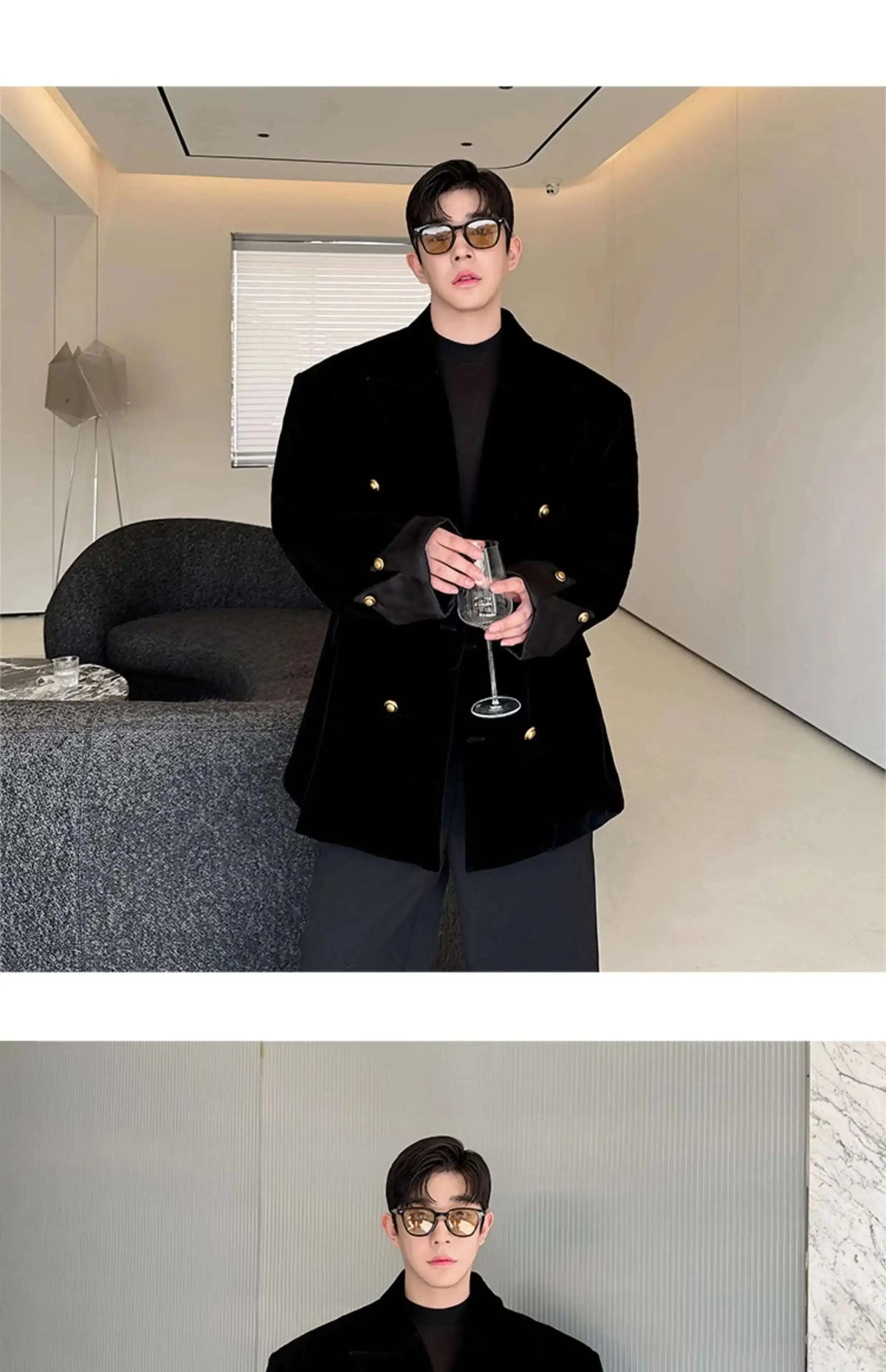 Double Breasted Korean High Quality Blazer Original Elegant Temperament Casual Male Suit Jackets Velvet New Coats LZ7346
