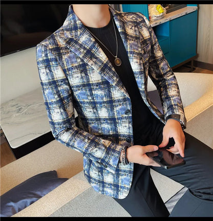 British Style Luxury Plaid Suit Jacket 2025 Autumn New Men High-end Business Slim Blazers Groom Wedding Social Party Dress Coats
