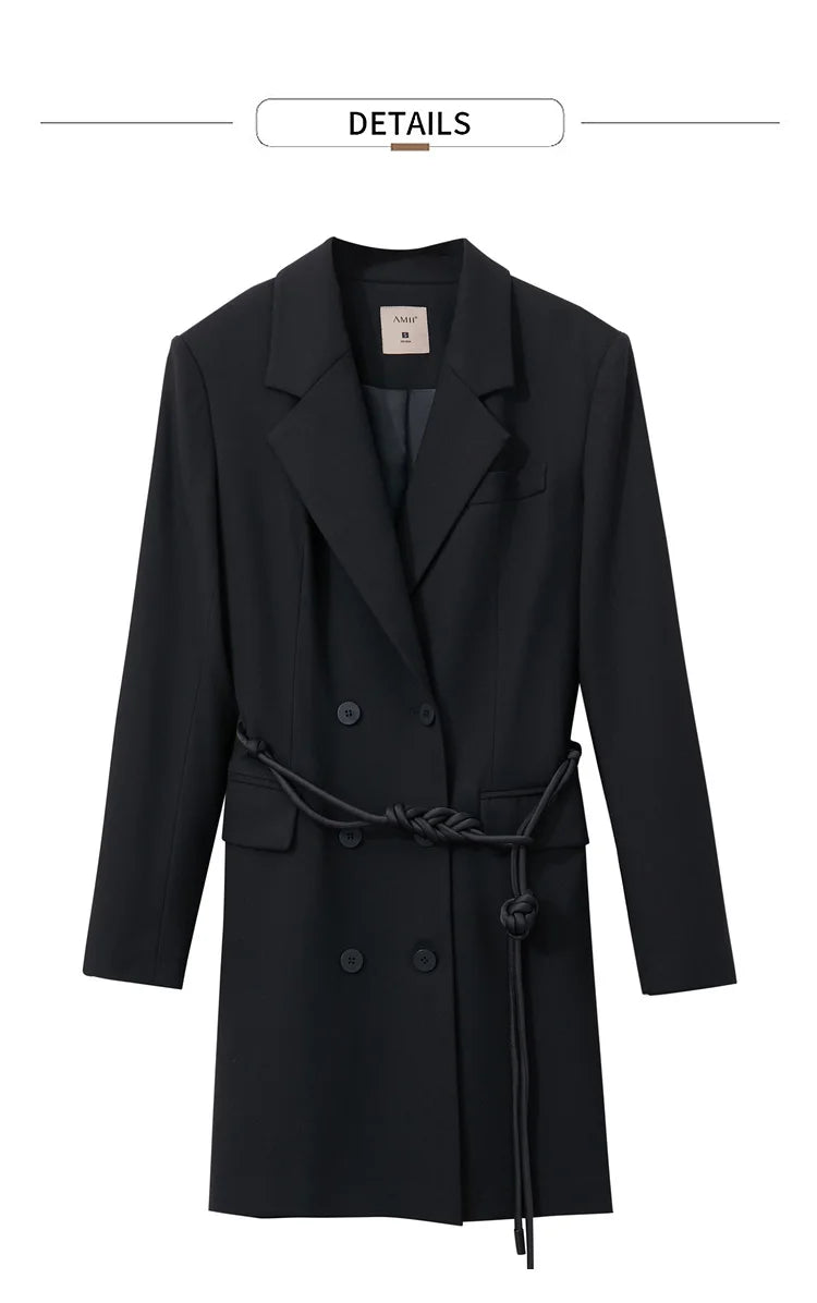 Minimalist Blazer for Woman 2026 Autumn Long Simple Basics Commuter Jacket With Waist Rope Slim Fit Blazers 12343036