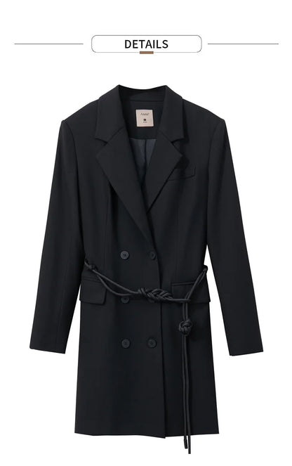 Minimalist Blazer for Woman 2026 Autumn Long Simple Basics Commuter Jacket With Waist Rope Slim Fit Blazers 12343036