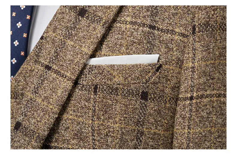 Men's 2025 Three-piece Suit Set One Button Fashion Wedding Business Casual Work Formal Vest Trousers M-5XL