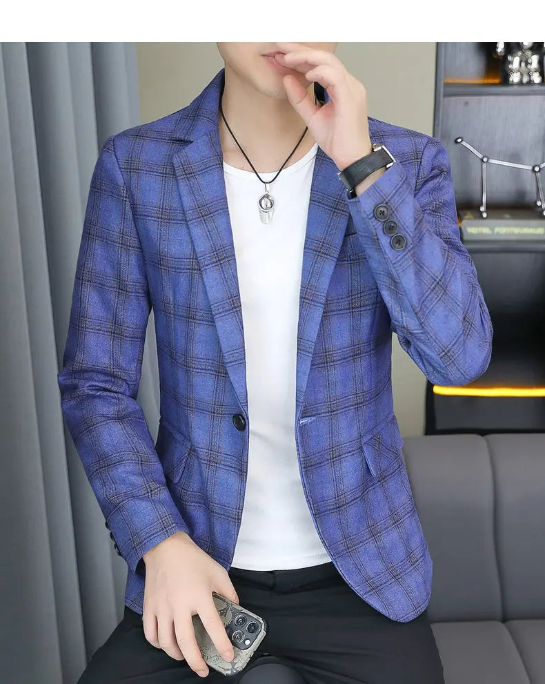 2026 Blazer Outdoor men's checked fashion business trend Wedding Slimming Gentleman Casual Korean travel high formal Wear Blazer