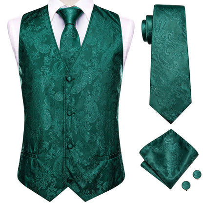 Men's Suit Vest 4-Piece Set | Woven Paisley Waistcoat with Tie, Pocket Square & Cufflinks | Wedding & Business Formal
