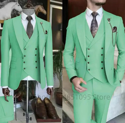 Fashion New Men's Formal Business/Wedding Groom Suits Solid 3 Pieces Men Suits Peak Lapel Single Breasted Blazer Vest Trousers