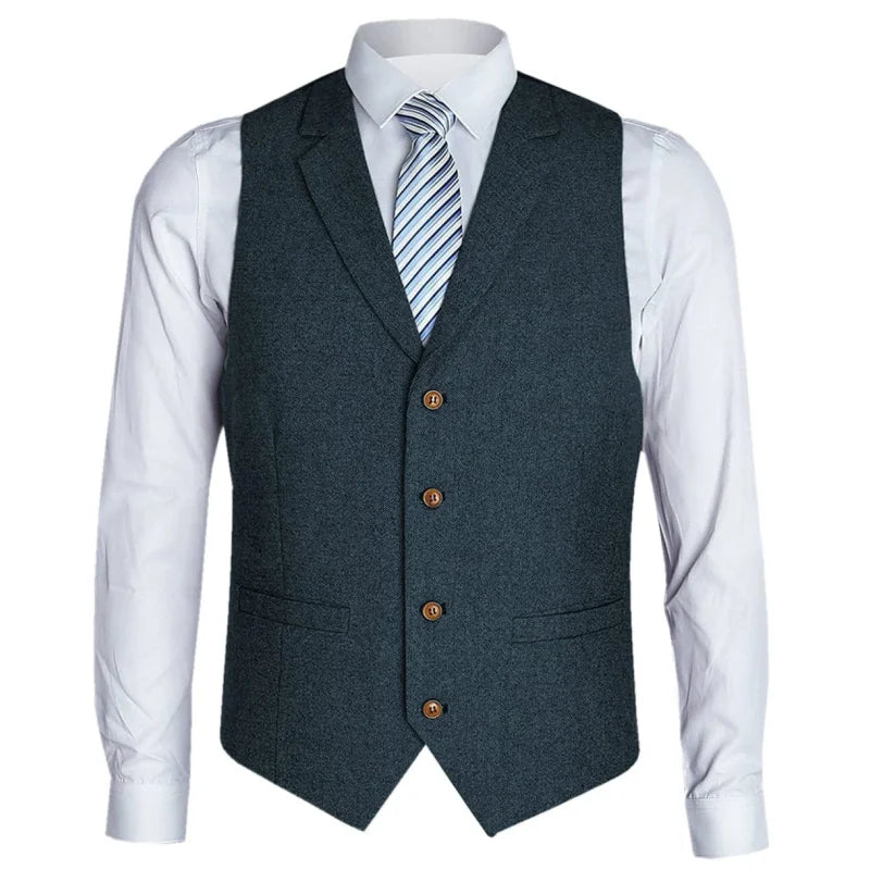 Men's Vest Herringbone Single Button with Lapel Waistcoat for Wedding Business Formal Wear