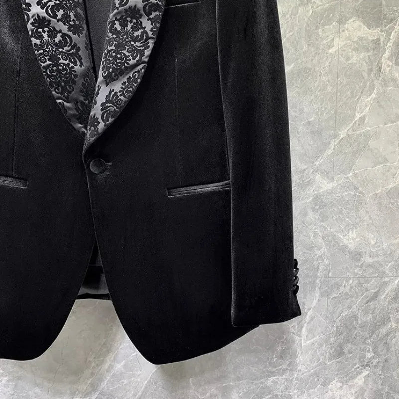 Banquet Elegant Gentlemen Business Fashion Slim Fit New Design Velvet Blazers Pants Mens Two Piece Set Groom Formal Suits Sets