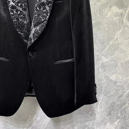 Banquet Elegant Gentlemen Business Fashion Slim Fit New Design Velvet Blazers Pants Mens Two Piece Set Groom Formal Suits Sets